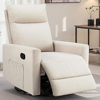 SMUGSwivel Rocking Recliner Chair with Extra Large Footrest High Back, Upholstered Glider Nursery Chair for Living Room, Bedroom & Nursery, Comfortable Deep Seat for Relaxation, Beige