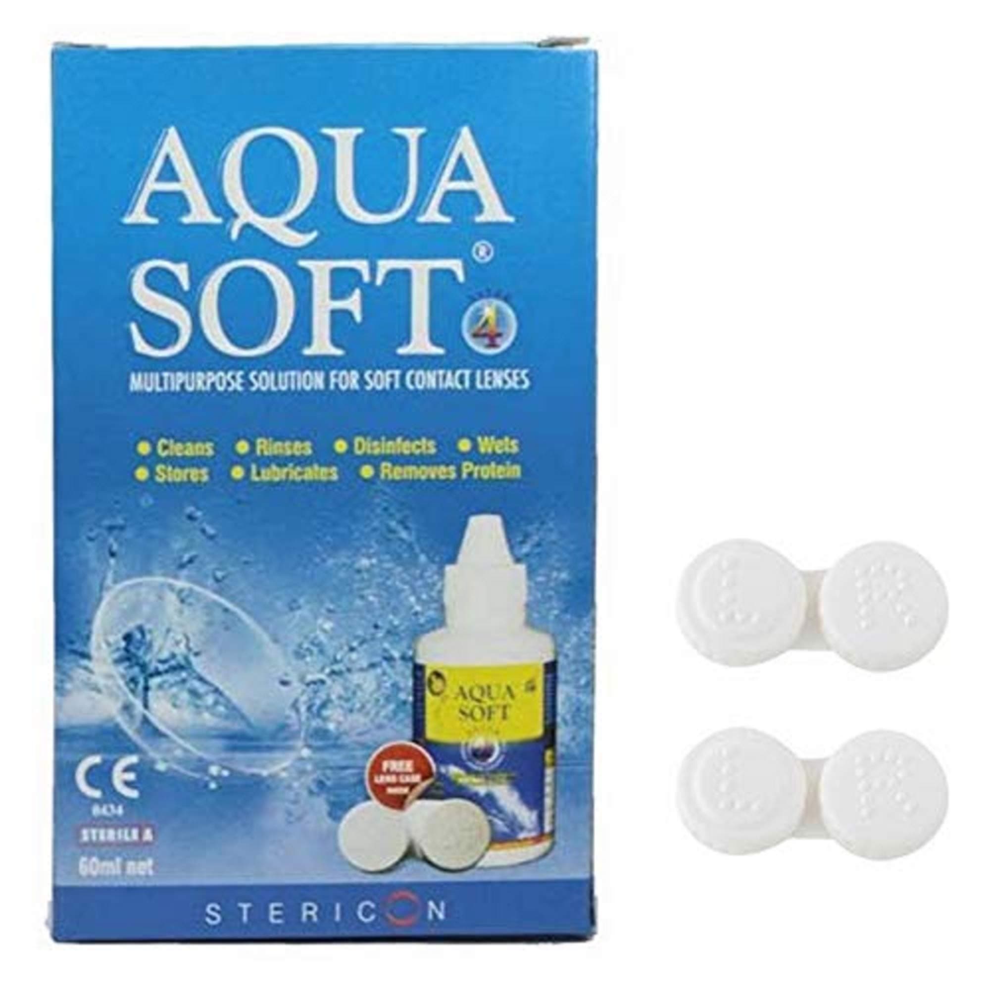Aqua Soft Multipurpose Solution for Soft Lenses with 2 Leak Proof Lens Case Pack (60 ml)