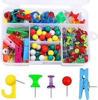 200 Pieces Push Pins Set, Thumb Tacks Multicolor Pushpin Clips Decorative Push Pins for Cork Board, 5 Style for Bulletin Boards Wall Maps Pictures Office Home Supplies