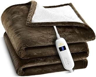Medical king Heated Blanket, Machine Washable Extremely Soft & Comfortable Electric Blanket Throw Fast Heating with Hand Controller 10 Heating Settings & auto Shut-Off (Brown, 50 x 60)