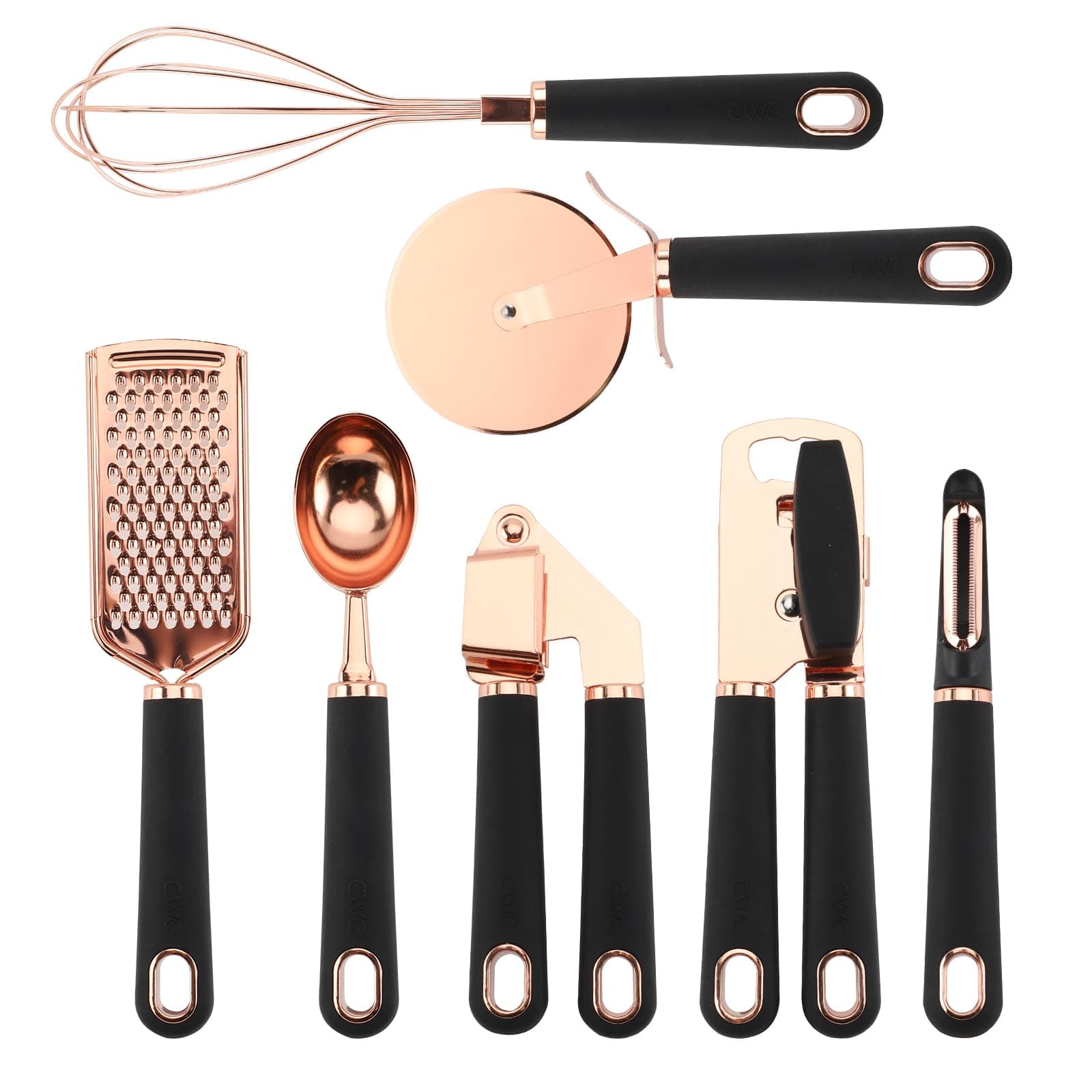 COOK WITH COLOR Kitchen Gadget Set Copper Plated Stainless Steel Utensils with Soft Touch Handles, Copper Black, 7 Pieces