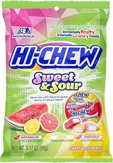 HI-CHEW Easter Candy Sweet & Sour Mix, Pack of 6 Bags, 3.17oz each - Watermelon Lemon Grapefruit, Unique Fun Soft & Chewy, Immensely Juicy Fruity Candy Flavors, Individually Wrapped for Sharing