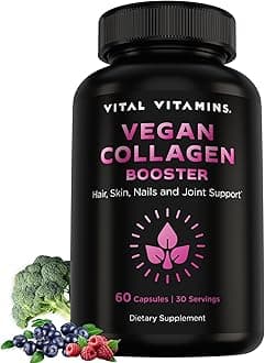 Vital Vitamins Vegan Collagen Booster - with Silica and Hyaluronic Acid - Plant-Based Collagen Supplements - Supports Hair, Skin, Nails & Joints - 60 Capsules