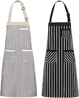 NLUS 2 Pack Kitchen Cooking Aprons, Adjustable Bib Soft Chef Apron with 3 Pockets for Men Women (Umber/Black)