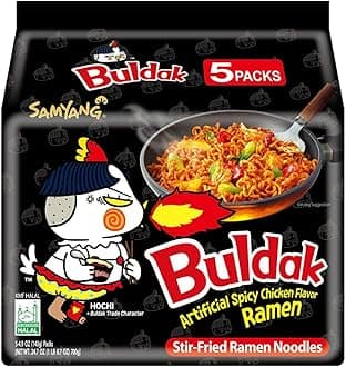 Buldak Hot Spicy Chicken Ramen Noodle Korean Stir-Fried Ramen, Original Flavor, Pack of 5