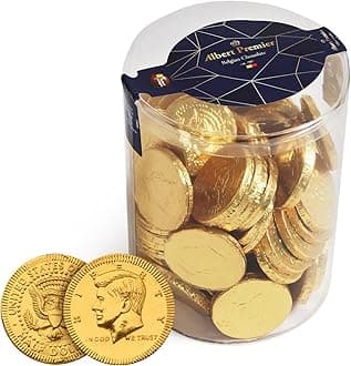 Albert Premier Belgian Chocolate Coins - 96 Individually Wrapped Gold Coins, Kosher Certified Milk Chocolate Treats - For Holidays, Celebrations, Easter Candy, and Gifting