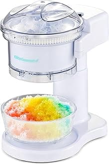NEW Snow Cone & Shaved Ice Maker, ESI1021, Refreshing Slushies, Margaritas, Drinks with Boba, Clear Lid And Shaved Ice Serving Bowl, Use Cubed or Bagged Ice, Stainless Steel Shaving Blade, White