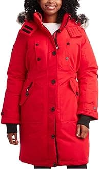 Women's Winter Coat - Stadium Parka Jacket, Fur Trim Hood (S-3XL)