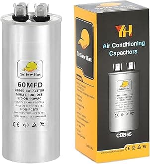 Capacitor for Air Conditioner 60 uf MFD 370 or 440 Volt VAC, Multi-Purpose Round Capacitor for AC Motor Run or Fan Motor Start or Condenser Straight