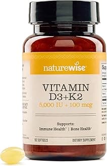 Vitamin D3 5000IU + K2 (MK7) 100mcg with Organic Extra Virgin Coconut Oil - Supports Calcium Absorption, Bone & Immune Health - Non-GMO, Soy & Gluten-Free - 90 Softgels[90-Day Supply]