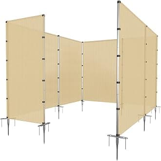 PATIO Outdoor Privacy Fence with Stainless Steel Poles Dog Fencing for Deck Backyard Yard Freestanding Removable Privacy Fence Barrier Garden Chicken Fence with Spikes Hollow Beige 6'x38'