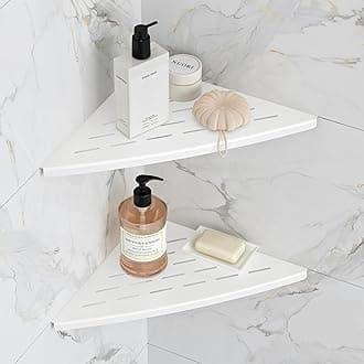 Corner Shower Shelf Matte White, 304 Stainless Steel 11.5” Recessed Corner Shelf Bathroom for Tiled Wall, Floating Shower Shelves Shampoo Holder, No Drilling, 2 Pack