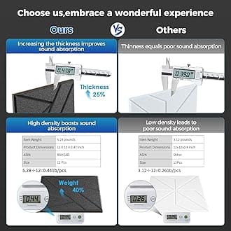 8 Pack Self-Adhesive Soundproof Wall Panels, 12 x 12 x 0.47 In Sound Proof Foam Panels for Walls, 1.2lb/ft³ High Density, Thicker 0.47in, Acoustic Panels, Noise Dampening Panels Studio Gray