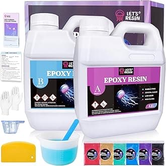 LET'S RESIN 2.4L Crystal Clear Casting Resin Kit, Bubbles Free Epoxy Resin Kit, Clear Resin for Tumblers, Moulds, Jewelry, Table Top, Epoxy Resin with 6 Mica Powders, Large Silicone Cup and More