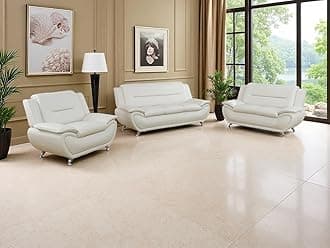 Dekmxas Creamy White Leather Couches for Living Room, Living Room Furniture S...