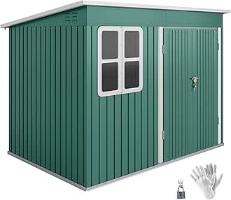 – Outsunny 8.5 x 6ft Storage Shed Galvanised Steel Garden Shed, Metal Shed with Foundation Kit, Window, Lockable Wide Doors and Air Vents for Outdoor Patio, Green