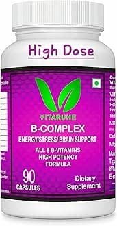 VITARUHE® High Strength Vitamin B-Complex B1, B2, B3, B5, B6, B7, B9, B12 Vegan 90 Capsules, 3 Months SUPPLY