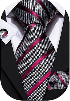 Barry.WangMen Tie Set Paisley Pocket Square Cufflinks for Men Silk Necktie Wedding