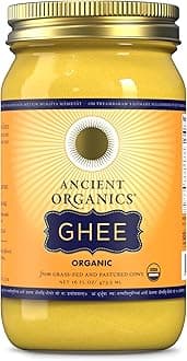 Ancient Organics Ghee, Organic Grass Fed Ghee Butter - Gluten Free, Clarified Butter, Vitamins & Omegas, Lactose Reduced, Kosher, USDA Certified - 16 Fl Oz (Pack of 1)