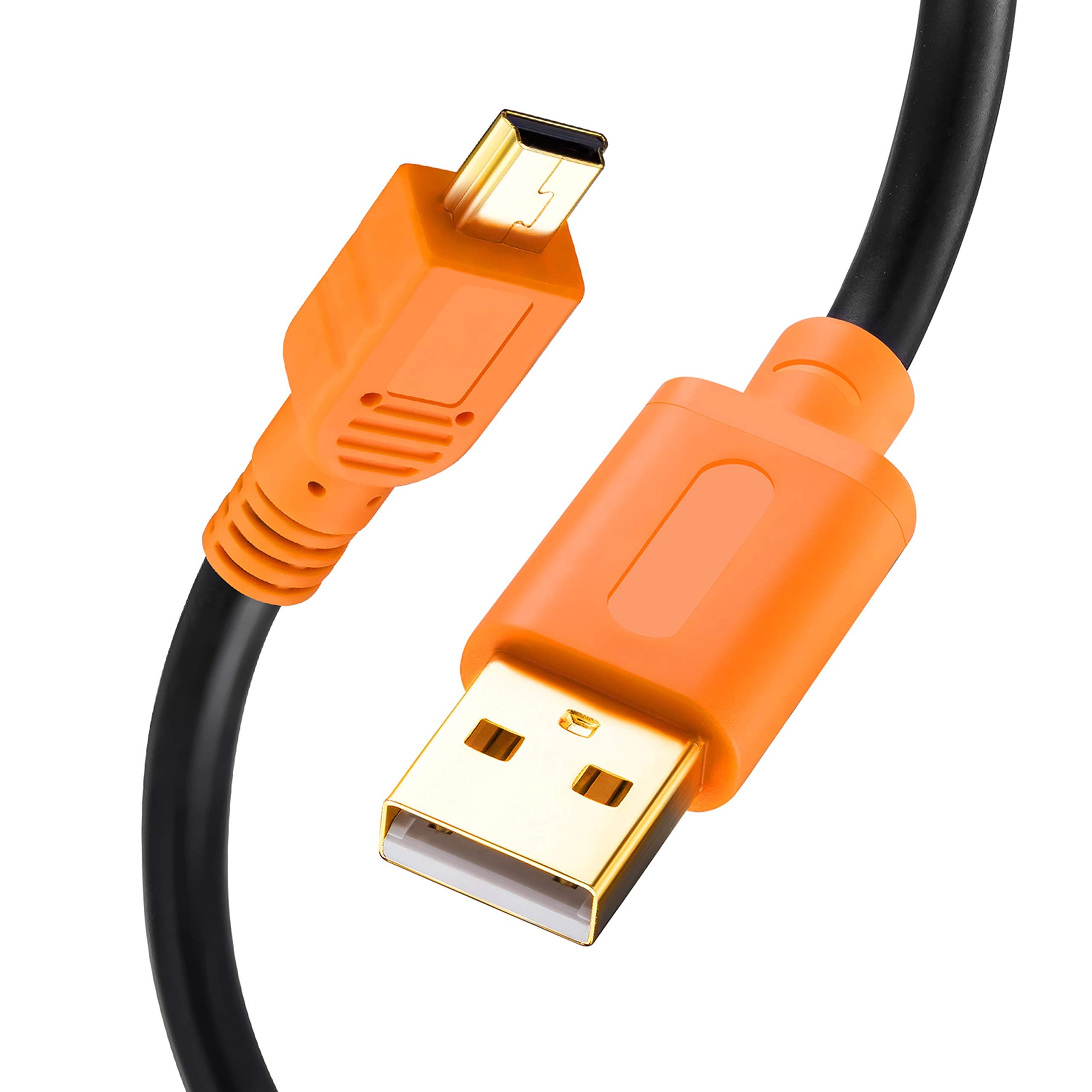 Tan QY Mini USB Cable 10Ft, USB 2.0 Type A to Mini B Cable Male Cord for GoPro Hero 3+, Hero HD, Cell Phones, MP3 Players, Digital Cameras etc (10Ft/3M, Orange)
