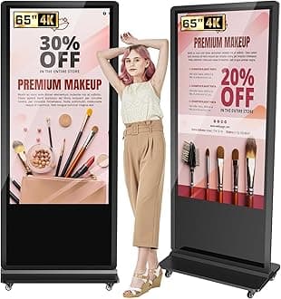 65 Inch Digital Signage Display, LCD Screen Digital Kiosks & Interactive Displays 4K Totem Floor Standing Auto AD Player with USB/HDMI/WiFi Android OS