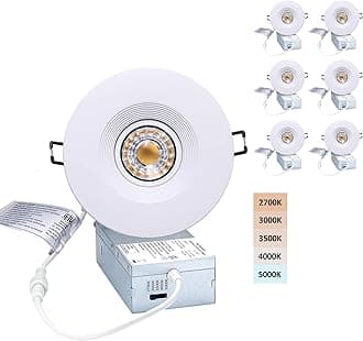 POPANU Premium Canless Recessed Gimbal Downlight Rotatable-Spotlight 5 CCT 4 Inch Eyeball Ceilling Potlight, Dimmable Lights Fixture with Junction Box, 8W, White Round Trim, with Baffle, 6P