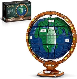 Ideas The Globe Mini Building Set for Adults,2514 Pcs Build Home Decor World map Spinning Globe Gifts for who Love Travel and Geography