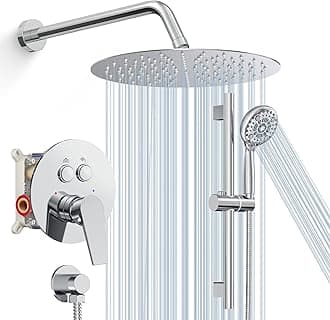 Rain Shower Faucet Set - 10 Inch Rain Shower Head with Handheld & Slide Bar Combo Set - Bathroom Wall Mounted Shower Faucet with Valve - Polished Chrome