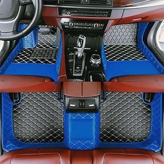 Custom Luxury Car Floor Mats Suitable for All Sedans, Sports Cars,SUV, Business Vehicles, Trucks, Waterproof and Anti Slip Fully Covered Leather Floor Mats (Blue and Black)