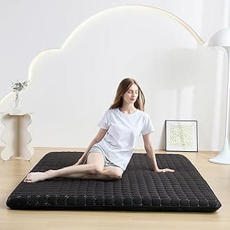 Japanese Floor Mattress Queen, Anti-Slip Japanese Futon Foldable Tatami Mat for Guests, Black