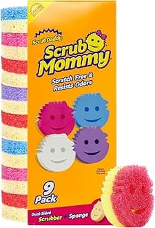 Scrub Mommy Kitchen Sponges for Dishes and Spills - Two Sided Dish Scrubber Sponge for Cleaning - Multicolor Bulk Pack - Stain and Odor Resistant (Pack of 9)