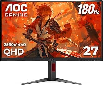 CQ27G4H 27" Curved Gaming Monitor, QHD 2K 2560x1440, 1500R VA, 180Hz 0.5ms, AMD FreeSync Premium, Height Adjustable Stand, Xbox PS5 Switch Compatiable, 3-Year Zero-Bright-dot