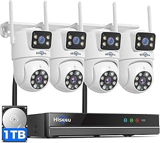 Hiseeu Wireless Security Cameras Outdoor, 5G & 2.4G WiFi Pro, Wireless Home Security Camera System, Dual Lens, 360° Pan & Tilt, Auto Tracking, Color Night Vision, 1TB HDD No Subscription, Need Plug In