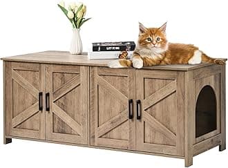 VEVOR Cat Litter Box Enclosure for Multi Cats, 47.2 in Hidden Litter Box Cabinet with 4 Doors & 2 Entries, Indoor Cat Washroom, Wooden Kitty House Furniture Side Table, Fit Most Litterboxes, Green