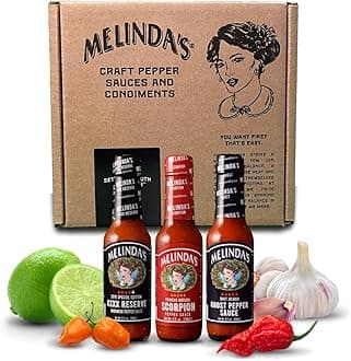 Melinda’s Extreme Fiery Variety Pack - Extra Spicy Craft Hot Sauce Gift Set - Includes Ghost Pepper, Scorpion Pepper, Habanero XXXXtra Reserve - Extreme Heat Hot Sauce Variety Set - 5oz, 3 Pack