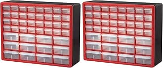 Akro-Mils 44-Drawer Plastic Drawer Storage Cabinet for Garage Organization, Bead Organizer, Building Bricks Storage, Teacher Toolbox, Makeup Organizer, 20-Inch W x 6-Inch D x 16-Inch H, 10144 Red