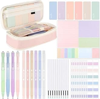 Janlaugh 38 Pcs Aesthetic College School Supplies with Pen Case Sticky Notes Gel Pens Highlighters Correction Tapes Back to School Stationery Kit(Macaron Color,Elegant)