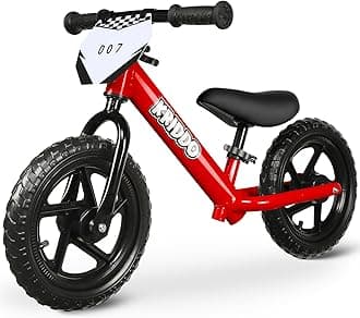 Toddler Balance Bike for 18m-5yrs, 12 Inch Push Bicycle with Customizable Plate (3 Stickers Included), Steady Balancing, Gift for Boys and Girls, Red