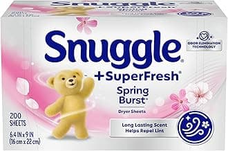Snuggle Plus SuperFresh Fabric Softener Dryer Sheets with Static Control and Odor Eliminating Technology, Spring Burst, 200 Count