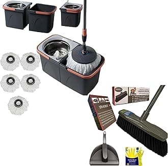 *NEW* SWISSPACK Revolving Spin Mop and Bucket With .4. Extra Pads Perfect For Easy Cleaning. Clean and Dirty Water Separtered For Perfect Finish (ORANGE-GREY) (ORANGE-GREY 3)