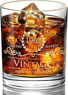 1962 63rd Birthday Gifts for Men/Dad/Son, Vintage Unfading 24K Gold Hand Crafted Old Fashioned Whiskey Glasses, Perfect for Gift and Home Use - 10 oz Bourbon Scotch, Party Decorations