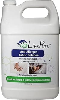 LivePure Anti-Allergen 128 OZ Fabric Spray for Household Surfaces. Plant-Based Allergy Spray for Dust Mites and Pet Dander. Fragrance Free