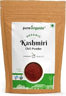 Pure Organio Organic Kashmiri Chilli Powder - Premium, Authentic, Hand-Pounded, Fresh Lal Mirch Spice - Deep Red Colour, Mild Flavor (Byadagi chilli variety) (1 Kg)