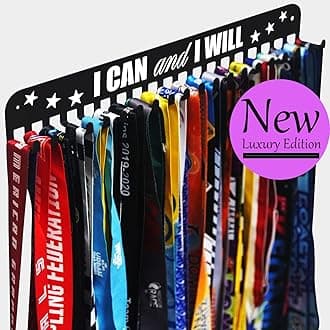 Premium Medal Display Hanger Never Give Up with 20 Hooks,Medal Hanger Display For Wall with 16inchL,race medal display Upgraded Medal Holder display with Simple Design For gymanstics,race,soccer,swim