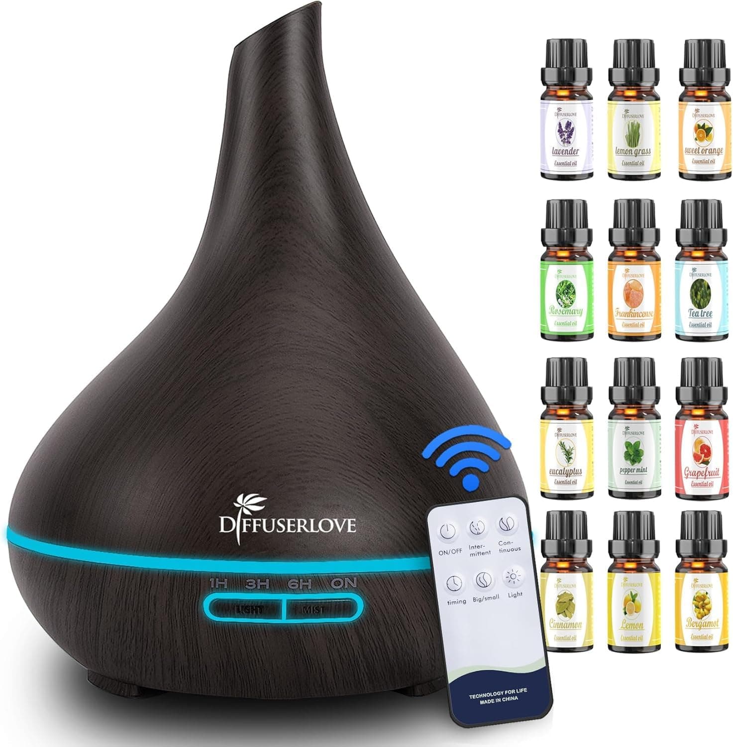 Humidifier Essential Oil Diffuser 500ML Remote Control Cool Mist Aromatherapy Diffuser with Waterless Auto Shut-Off 7 Colour Changing LED Lights for Office Home Bedroom