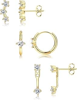 14K Gold Plated Earrings for Women S925 Sterling Silver Post Earring for Multiple Piercings Cartilage Stud Small Hoop Dainty Earrings Set