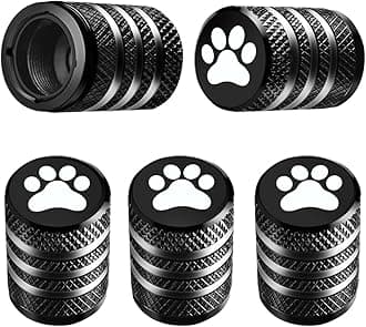 Tire Valve Stem Cap Cover - (5 Pack) Tire Air Caps Metal with Plastic Liner Corrosion Resistant Leak-Proof Paw Print for Car Truck Motorcycle Bike Black