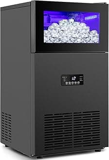 Upgraded Commercial Ice Maker 130LBS/24H with 35LBS Storage Bin, 15" Wide Frosted Black Undercounter/Freestanding Ice Maker Machine for Home Bar Outdoor, 45PCS Ice Cubes Ice Machine, Self Cleaning