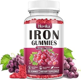 Iron Gummies Supplement for Women & Men, Iron Supplements for Anemia with Vitamin C, B12, Folate-Blood Builder & Energy Support for Iron Deficiency-Grape Flavor, Vegan, 60 Gummies