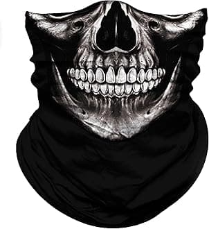 Obacle Motorcycle Face Mask Sun UV Dust Wind Protection Tube Mask Seamless Bandana Skeleton Face Mask for Men Women Bike Riding Cycling Biker Outdoor Festival (Skull Neat Teeth Black Face)